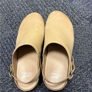Dansko Beige Leather Slingback Clogs